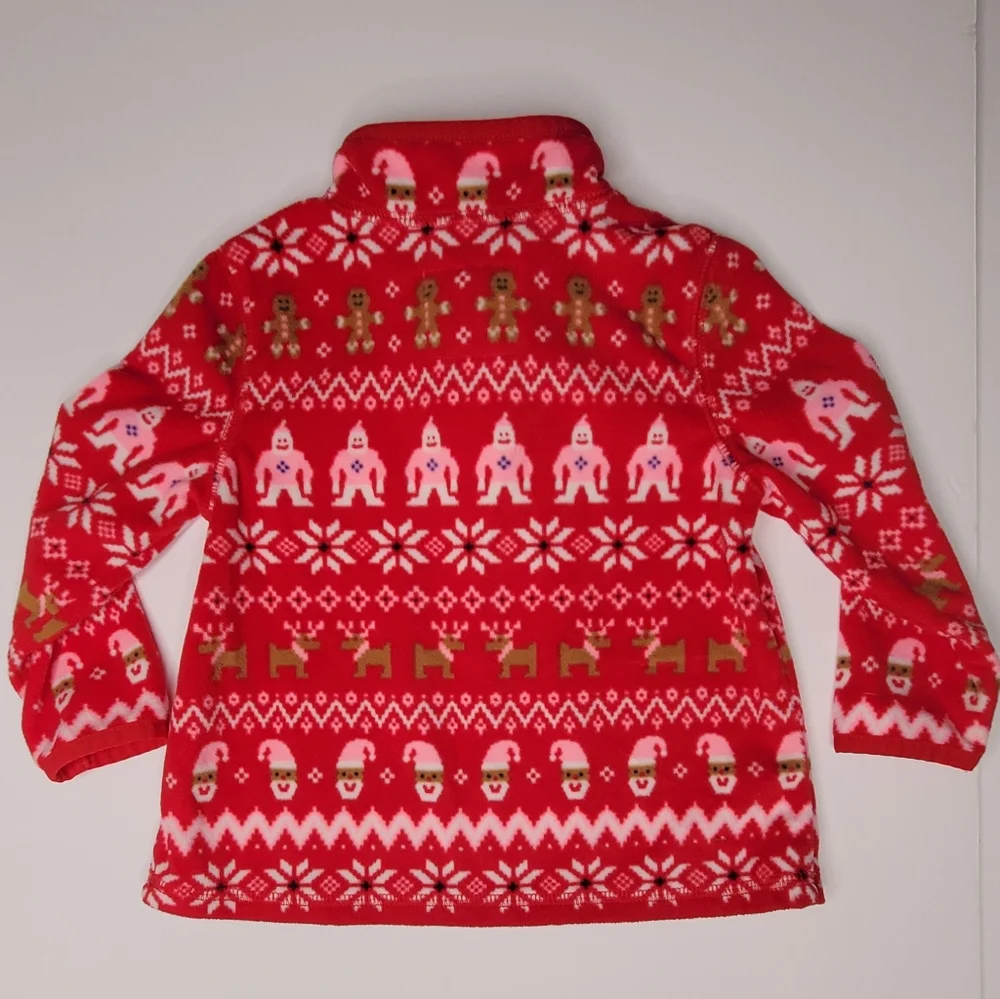 {Oshkosh B'gosh} Red & Pink Yeti Reindeer Santa Fleece Jacket Half Zip Hol…
